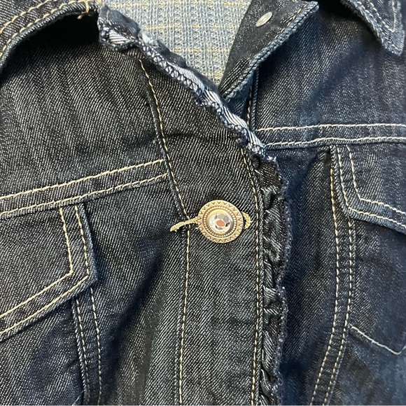 Womans dark indigo blue Denim detailed trim long Jacket - size 2x - Picture 4 of 10